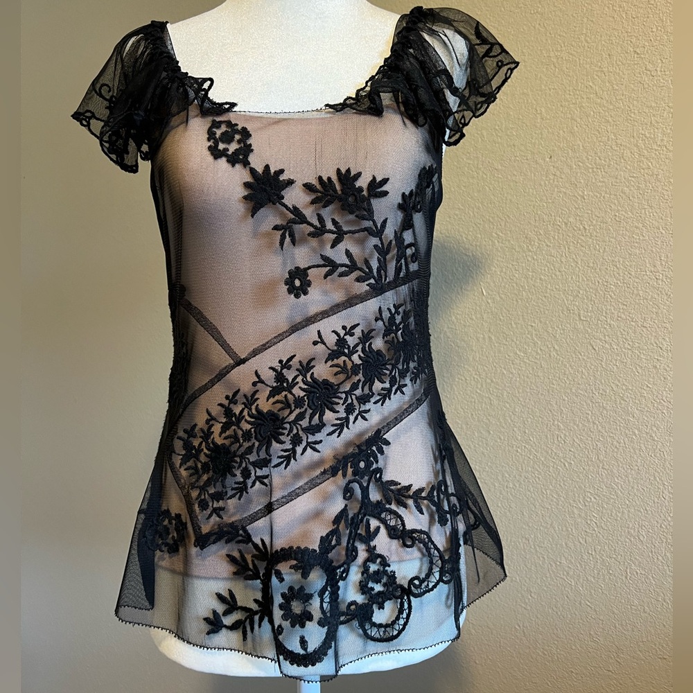 Anthropologie Lithe Shear Lace Ruffle Sleeve Sz 2